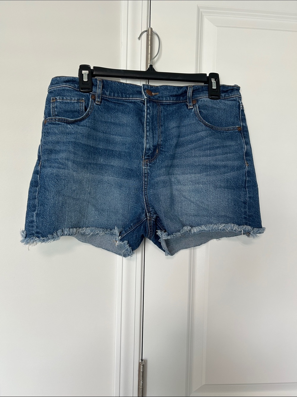 LOFT Blue Frayed Hem Denim Shorts